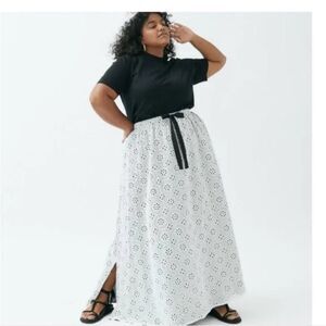Pari Passu Eyelet Lace Overlay Maxi Skirt in Egret/Black NWT! size 14 (PP sz 2)